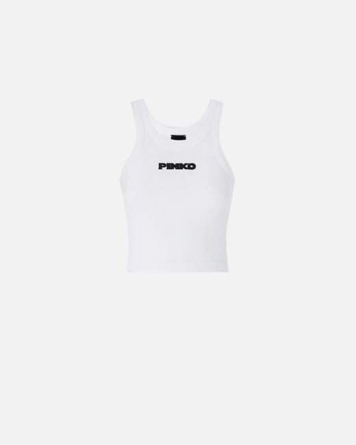 Pinko White Cropped Vest Top With Logo