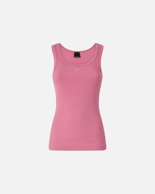 Pinko Pink Vest Top With Love Birds Golden Detail