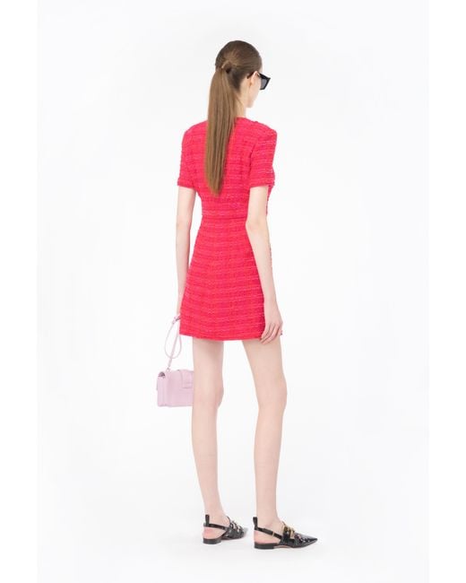 Pinko Pink Patterned Tweed Mini Dress