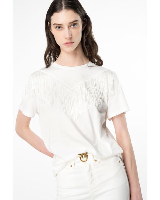 T-shirt con frange sottili di Pinko in White