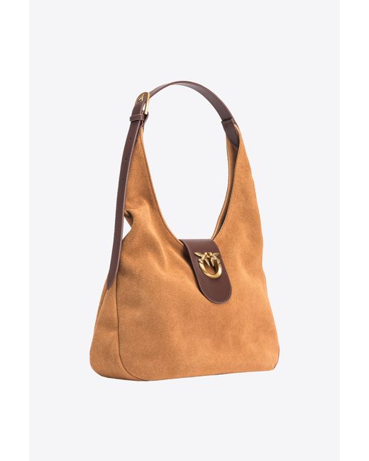 Pinko Natural Mini Hobo Bag In Suede And Leather