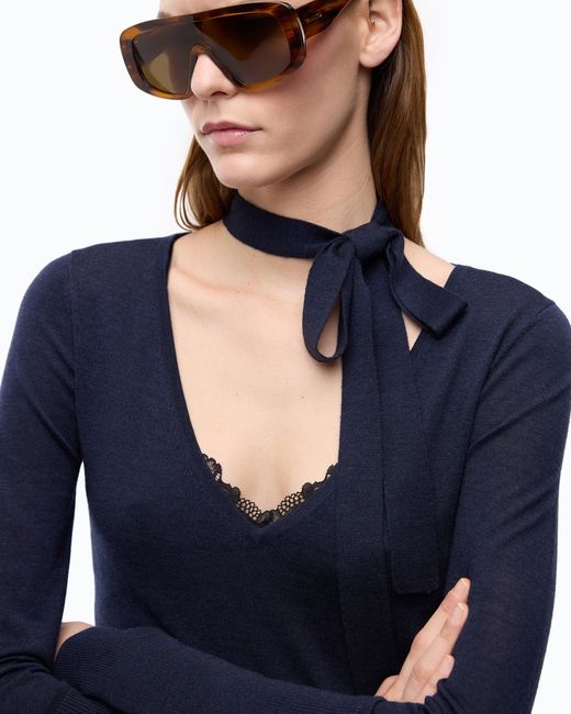 Pinko Blue Wool Sweater With Lace And Sash