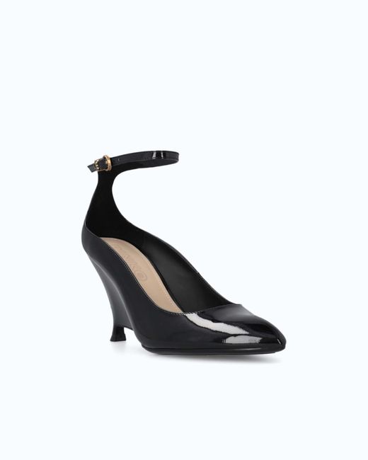 Pinko White Patent Leather Pumps With Wedge Heel And Ankle Strap