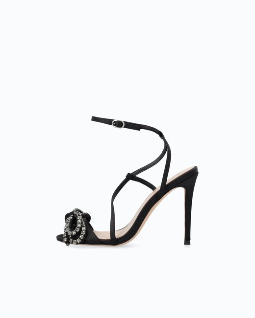 Pinko White Satin Stiletto Sandal With Strass Bow