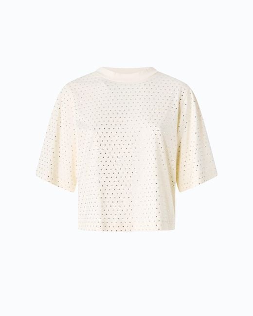 Pinko White T-Shirt With Rhinestones And Logo