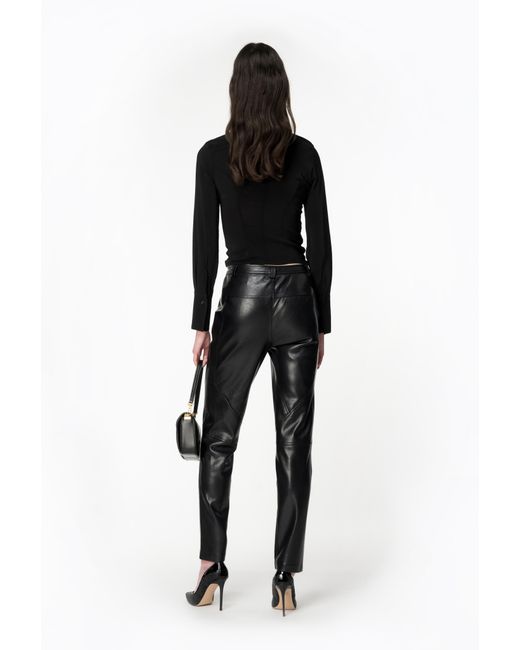 Pinko Black Crinkled Leather-effect Trousers