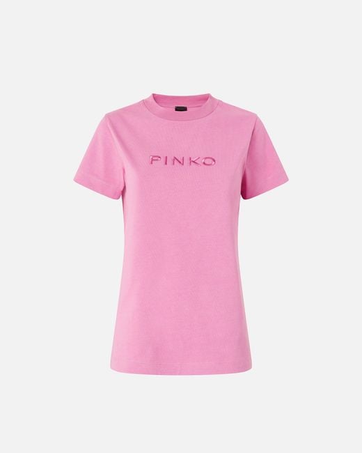 Pinko Pink T-Shirt With Logo Embroidery