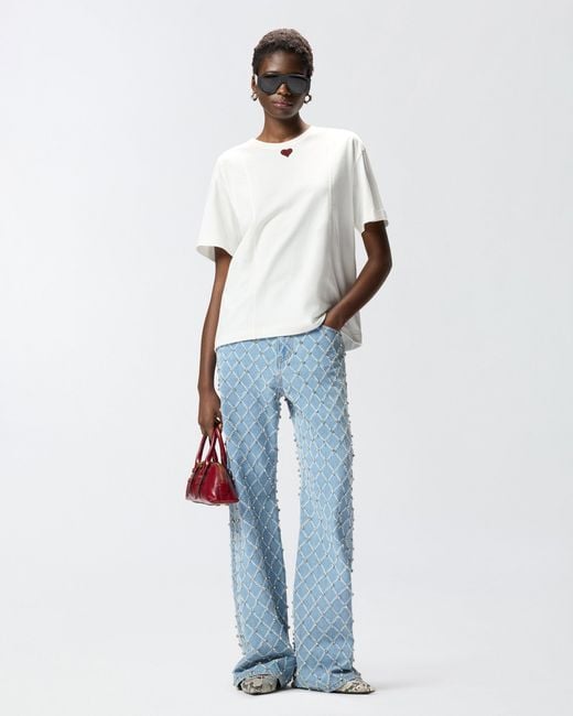 Pinko White T-Shirt With Heart Embroidery