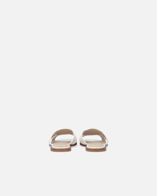 Pinko White Leather Slip-On Sandals With Love Birds Logo