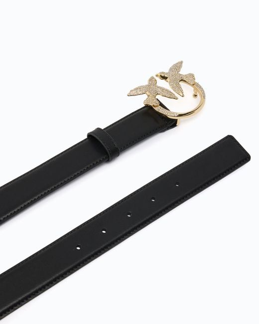 Pinko White Leather Belt With Love Birds Jewel Buckle, 2.5 Cm
