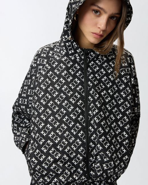 Pinko Black Sporty Jacket With All-Over Love Birds Logo