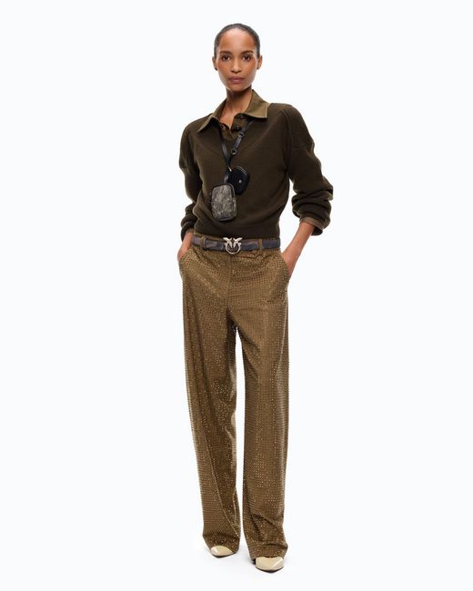 Pinko Green Cropped Wool Sweater With Balloon Sleeves