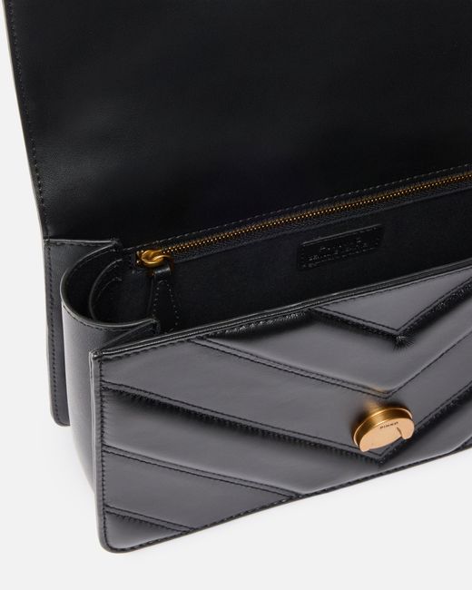 Pinko Black Love Bag One Light Medium Handbag In Chevron Nappa Leather