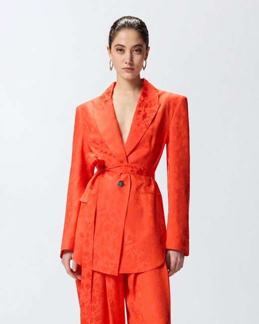 Pinko Red Floral Jacquard Kimono Jacket