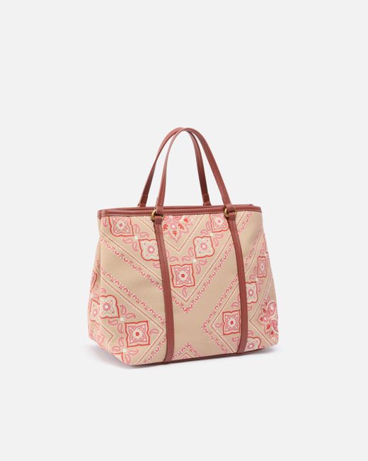 Borsa Shopper Media A Mano Stampa Bandana Con Tracolla di Pinko in Pink
