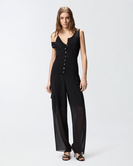 Pinko Black Knitted Vest Top With Mother-Of-Pearl Buttons