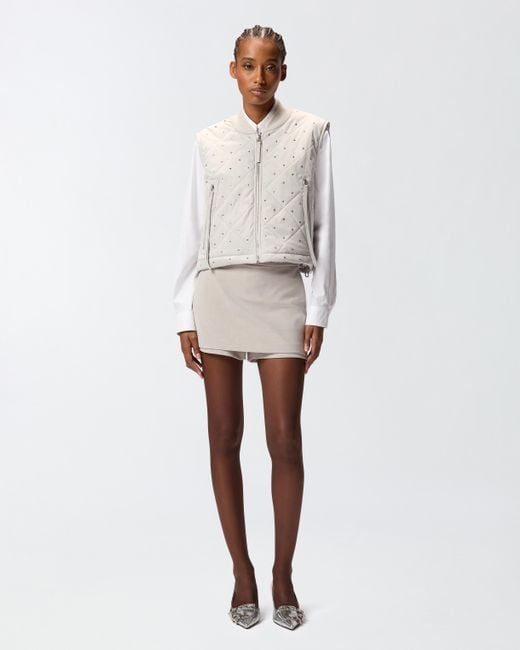 Pinko White Quilted Vest With Rhinestones And Studs