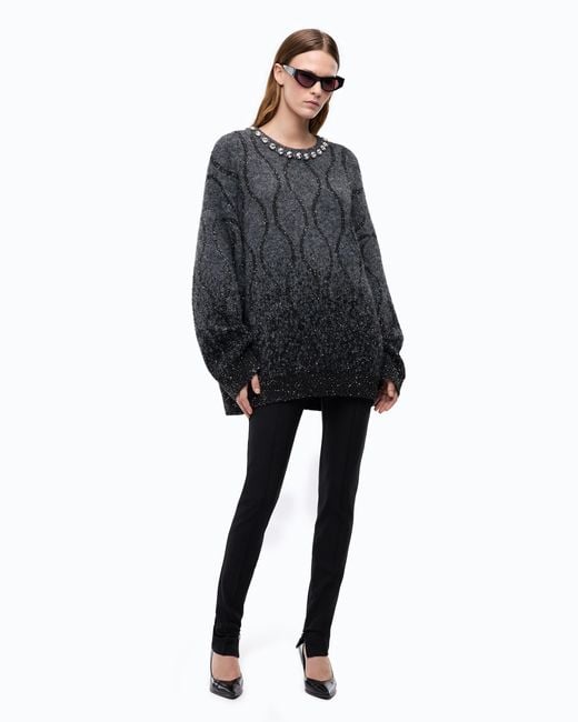 Pinko Black Sweater With Jewel Collar And Micro Sequins
