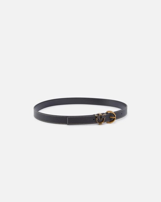 Pinko White Tumbled Leather Belt With Love Birds Detail, 2.5 Cm