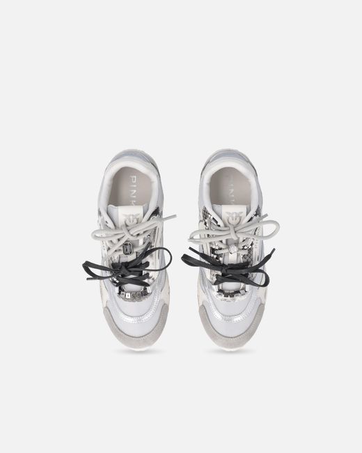 Pinko White Python-Print Sneakers With Double Laces
