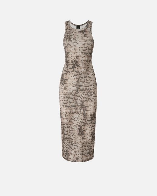 Pinko White Ribbed Slim-Fit Midi Dress With Snake Print