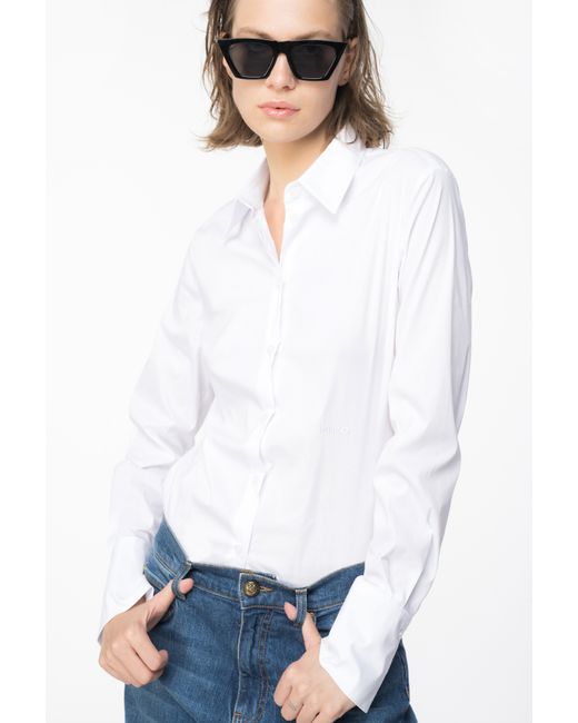Pinko White Fitted-waist Poplin Shirt With Embroidered Logo