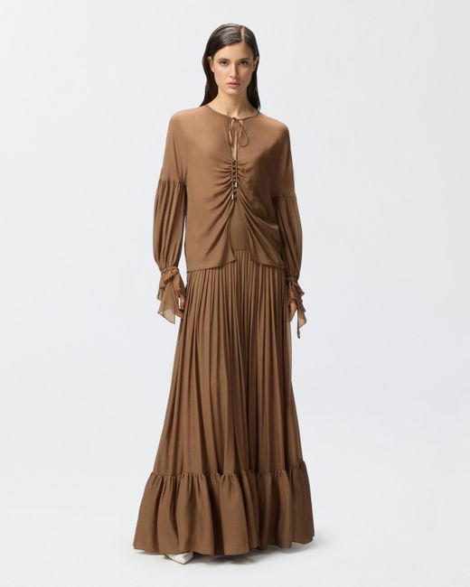 Pinko Brown Flowing Blouse With Gathering And Cuff Ruffles