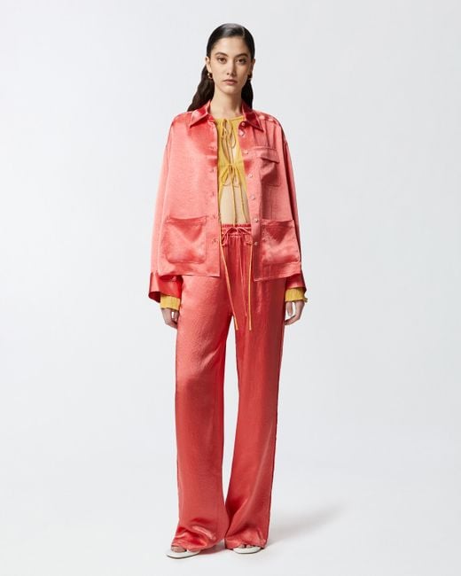 Pinko Red Pyjama-style Palazzo Trousers In Satin