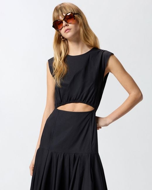 Pinko Blue Sleeveless Midi Dress With Pleats And Cut-Out