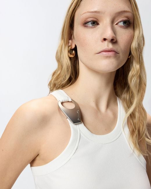 Pinko White Vest Top With Pendant Buckle
