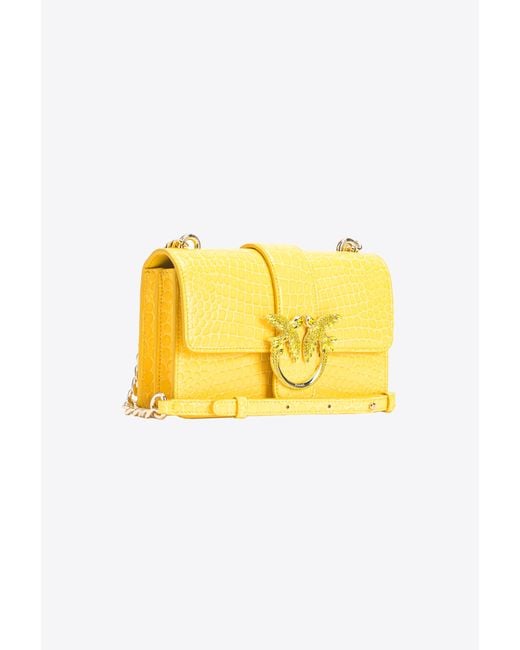 Pinko Yellow Galleria Mini Love Bag One In Shiny Coloured Crocodile-print Leather