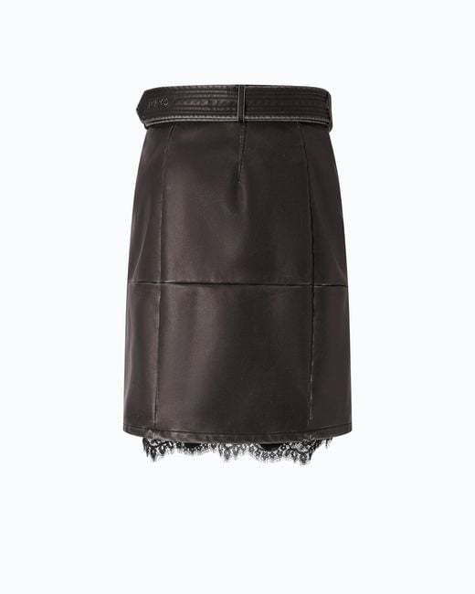 Pinko Black Leather-Effect Knee-Length Skirt With Belt And Slit