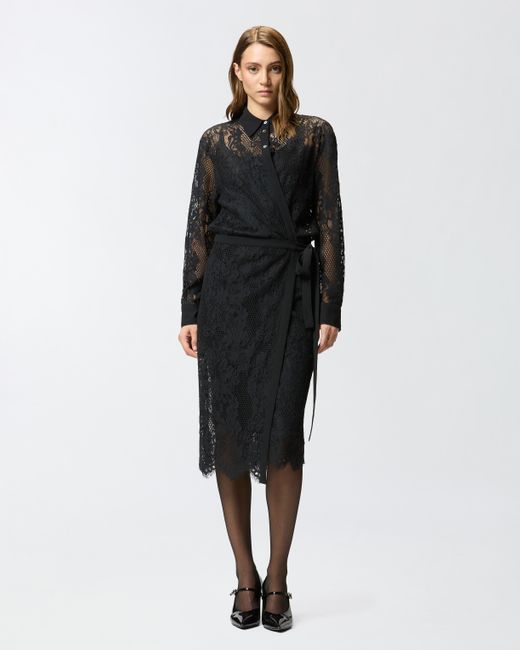 Pinko Black Midi Dress In Rebrodé Lace With Long Sleeves