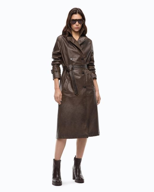 Pinko Brown Vintage-Effect Trench Coat With Belt
