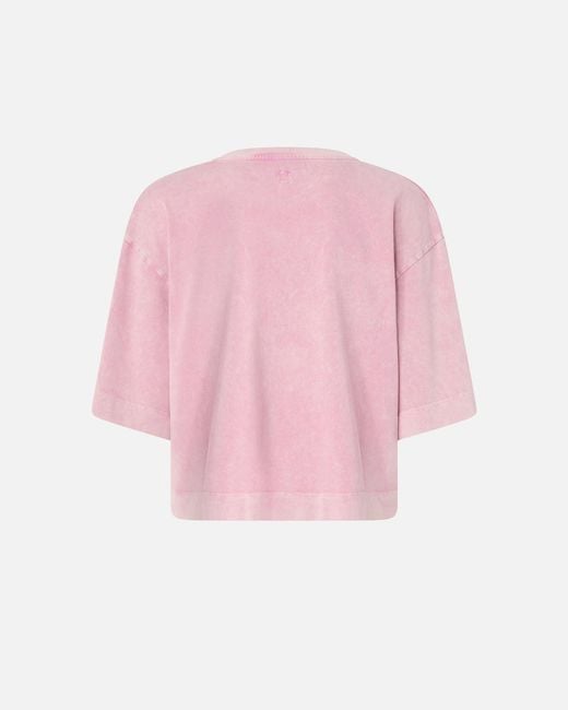 Pinko Pink Cropped T-Shirt With Distressed Embroidery