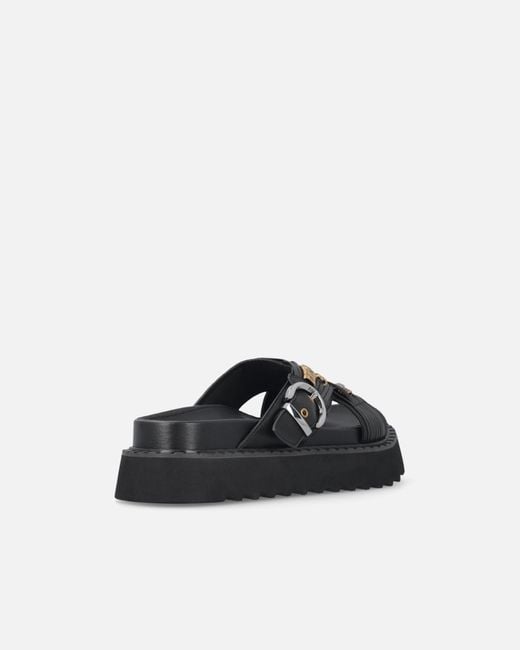 Pinko White Woven Nappa Leather Slip-On Sandals With Metallic Rings