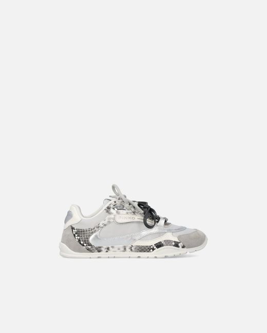 Sneakers Embossées Python Avec Lacets Doubles Pinko en coloris White