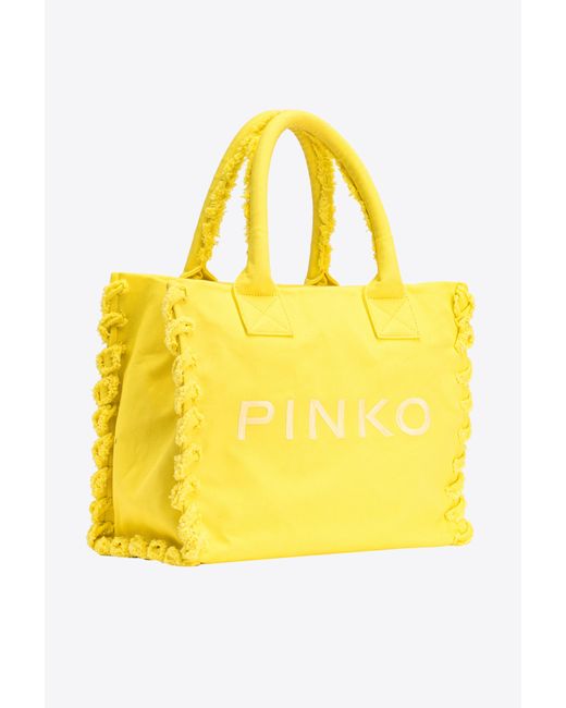 Beach Shopper in canvas riciclato di Pinko in Yellow