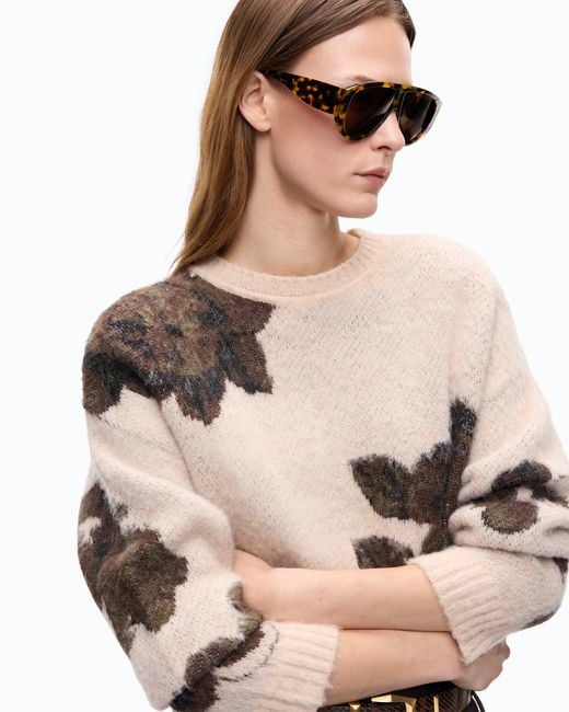 Pinko Natural Wool- And Alpaca-Blend Sweater With Floral Motif