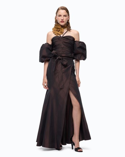 Pinko Black Crop Top With Puff Sleeves