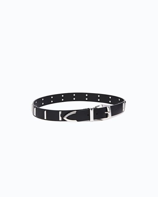 Pinko White Leather Belt With Rectangular Studs, 3 Cm