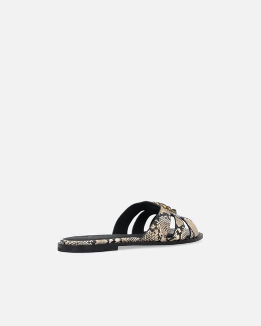 Pinko White Leather Slip-On Sandals With Python Print And Love Birds Logo