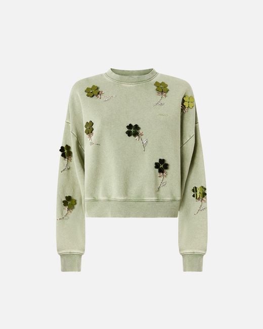 Pinko Green Sweatshirt With Jewel Flowers