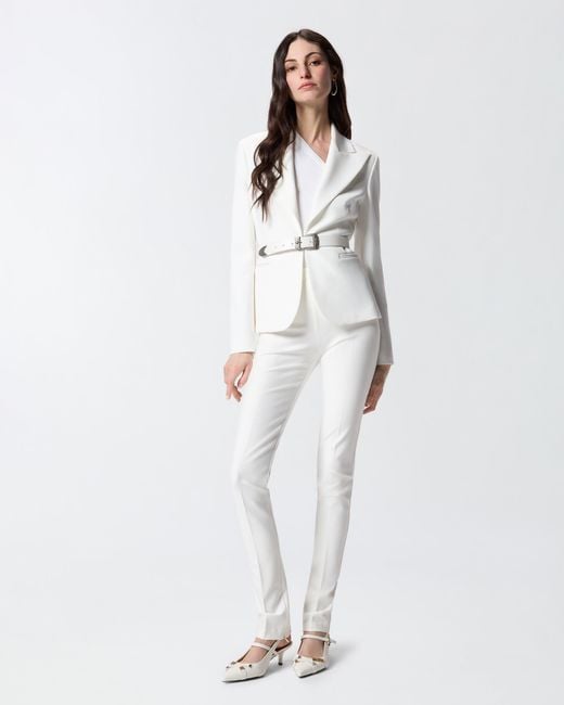 Pinko White Trousers With Adjustable Hem Slit Detail