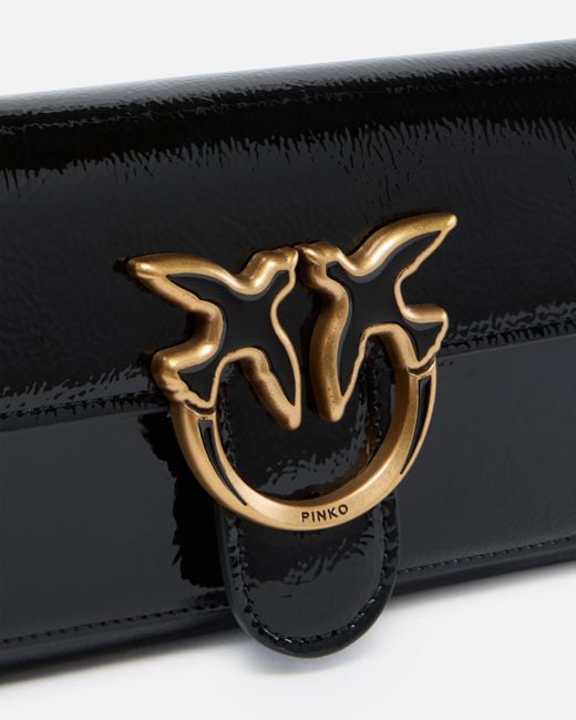 Pinko White Glossy Wallet With Shoulder Strap With Bird Buckle