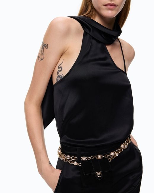 Pinko Black Long Satin Jumpsuit With Sash