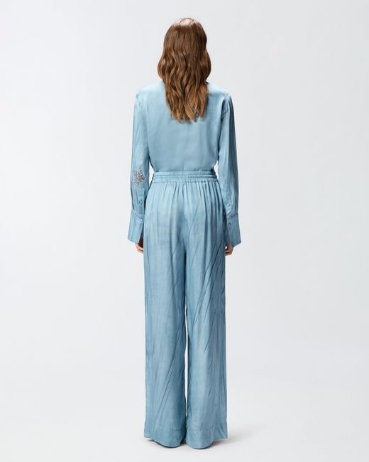 Pinko Blue Fluid Trousers With Placed Jewel Print