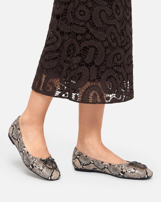 Pinko White Ballerinas With Python Print And Love Birds Logo