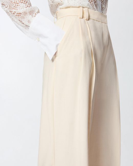 Pinko White Straight-Cut Trousers With Pressed Pleat Detail
