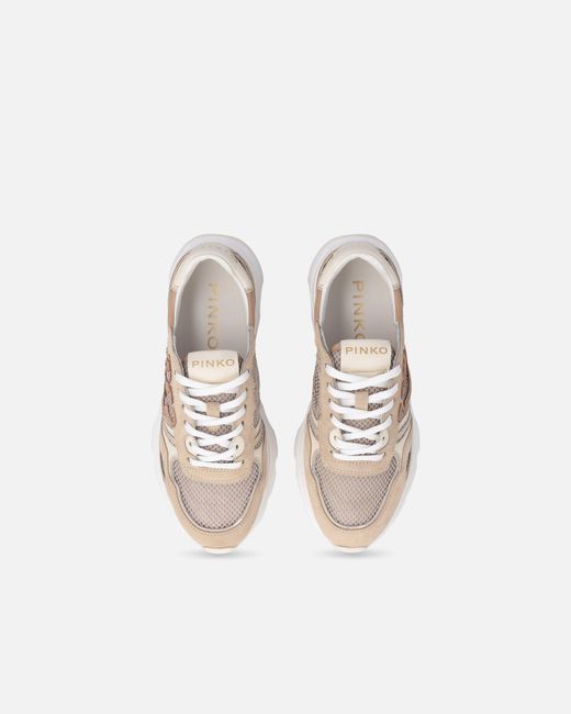 Pinko White Mesh And Suede Sneakers With Love Birds Logo